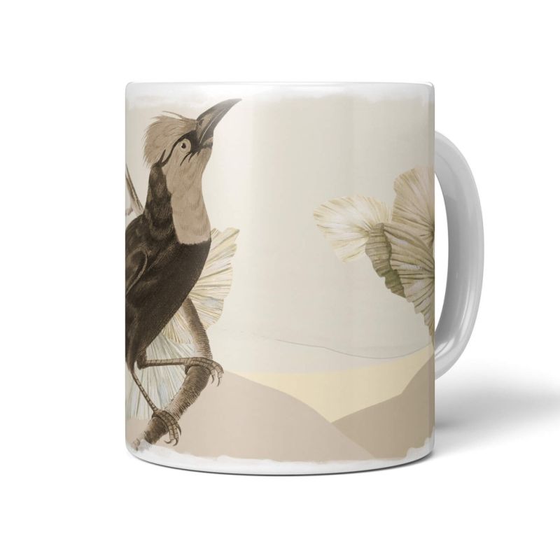 Dekorative Tasse mit schönem Vogel Motiv Specht Pastelltöne Exotisch schönem Design