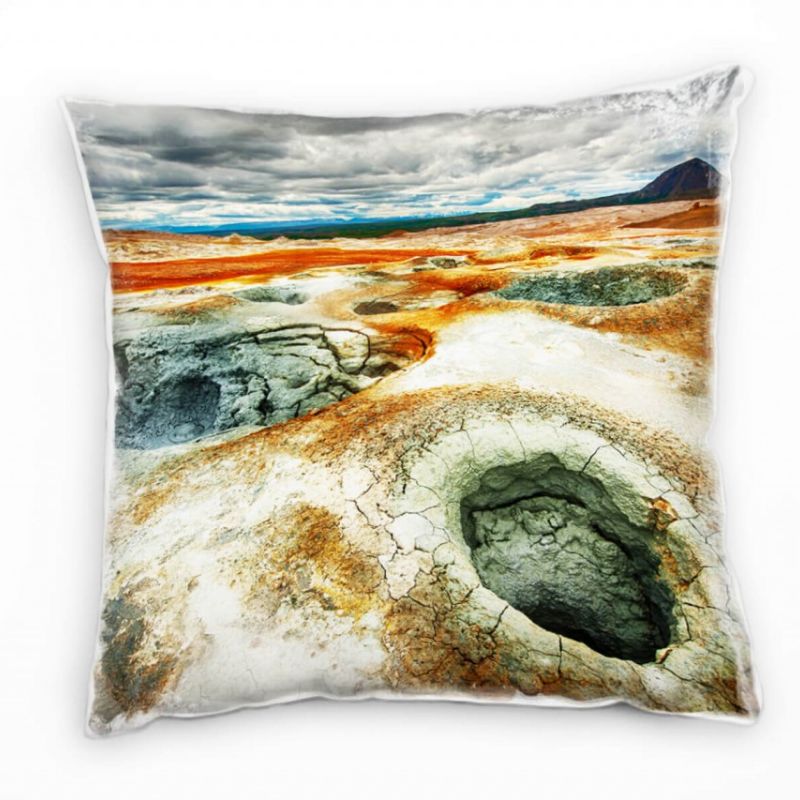 Landschaft, Natur, Geysir, braun, beige, blau, bewölkt Deko Kissen 40x40cm für Couch Sofa Lounge Zie