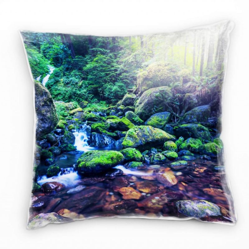 Natur, grün, braun, Bach, Wald, lichtdurchflutet  Deko Kissen 40x40cm für Couch Sofa Lounge Zierkiss