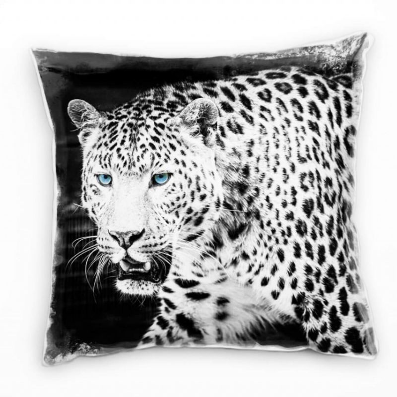 Tiere, Jaguar, blaue Augen, grau Deko Kissen 40x40cm für Couch Sofa Lounge Zierkissen