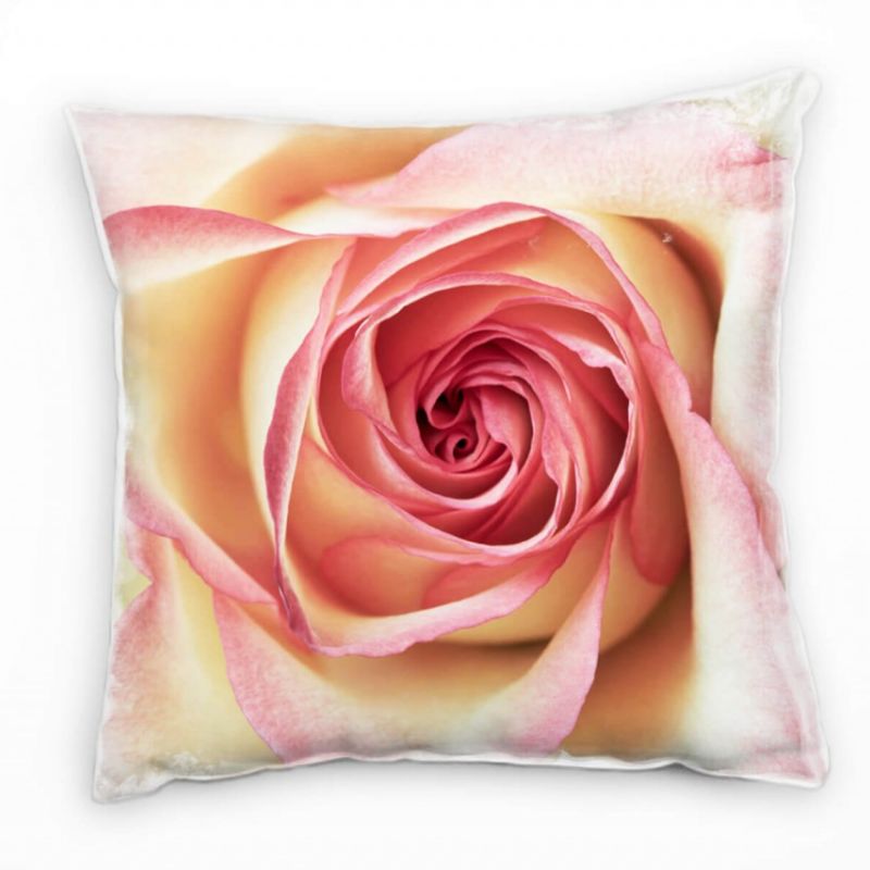 Macro, Blumen, Rose, rosa, weiß Deko Kissen 40x40cm für Couch Sofa Lounge Zierkissen