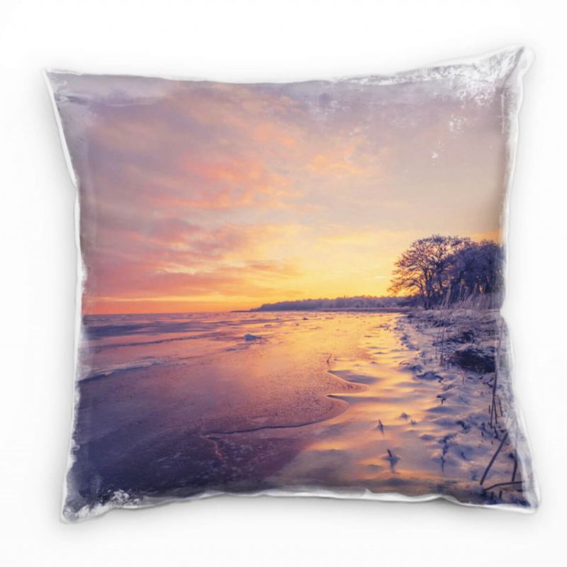 Winter, Schnee, Sonnenuntergang, grau, orange Deko Kissen 40x40cm für Couch Sofa Lounge Zierkissen