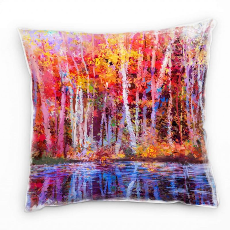 Natur, Abstrakt, Wald, Spiegelung, gemalt, rot Deko Kissen 40x40cm für Couch Sofa Lounge Zierkissen