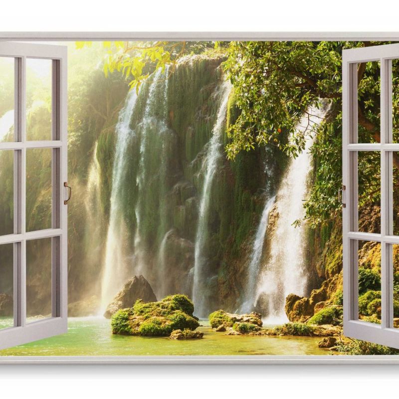 Wandbild 120x80cm Fensterbild Wasserfälle Vietnam Grün Tropisch Exotisch