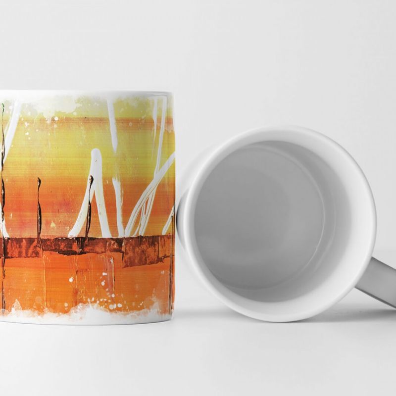 Tasse Geschenk orange Abstraktion, schwarz/weiße Farbstriche