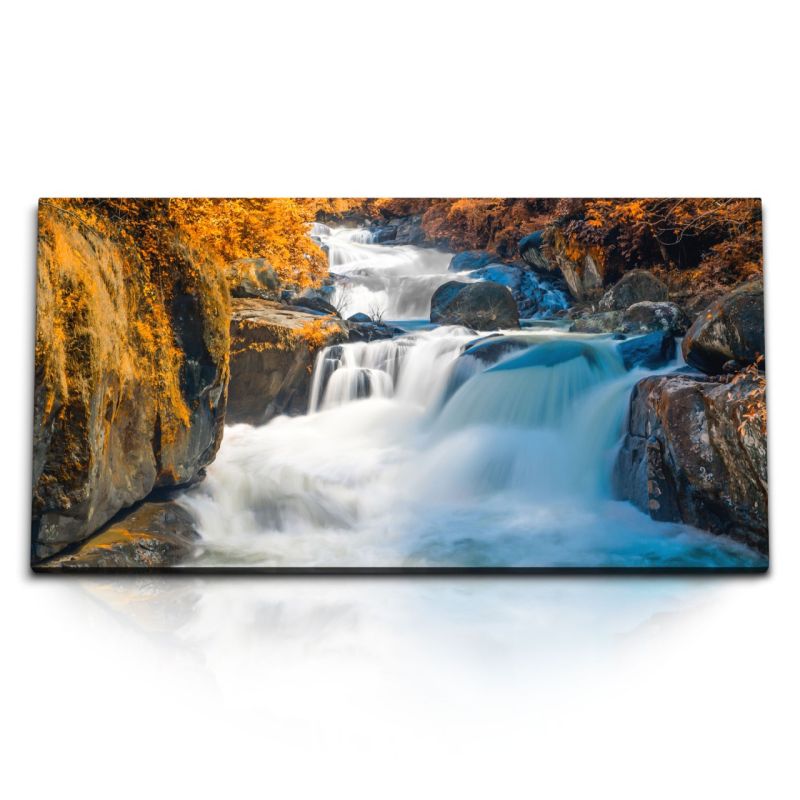 Kunstdruck Bilder 120x60cm Wasserfall im Dschungel Grün Tropisch Fluss