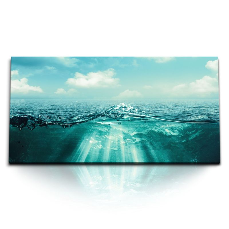 Kunstdruck Bilder 120x60cm Ozean Meer Wasser blauer Himmel weiße Wolken