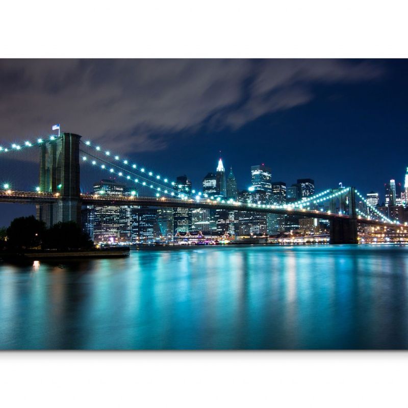 120x80cm Wandbild New York Brooklyn Bridge Nacht Lichter