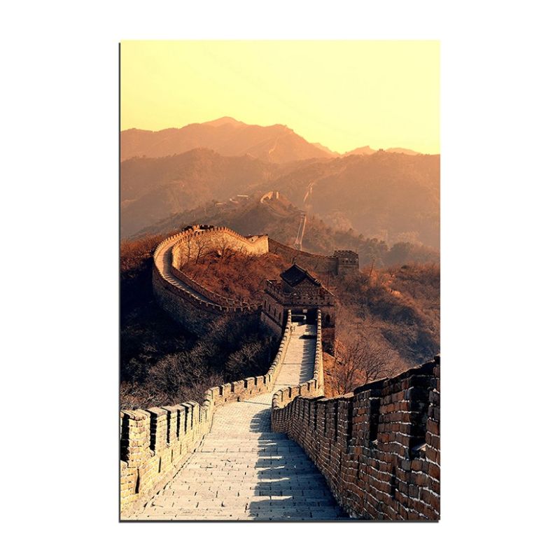 120x80cm Wandbild China Mauer Berge Morgenlicht Natur – Majestätische Landschaft für Ihr Zuhause | Erhaben