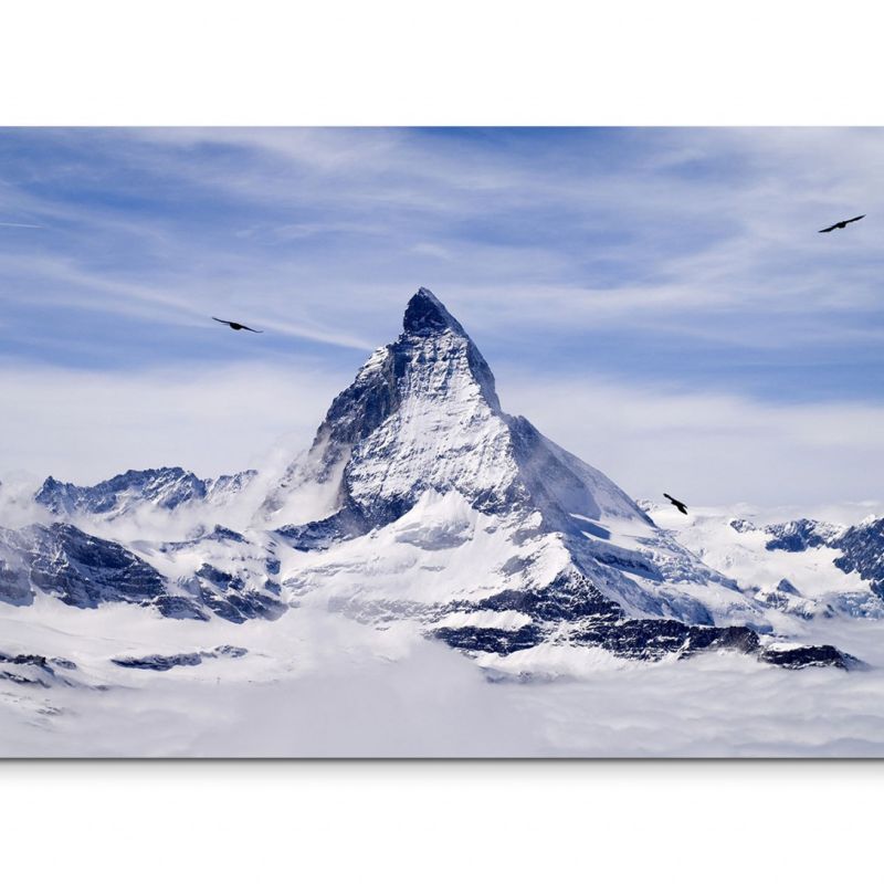 120x80cm Wandbild Schweiz Alpen Berggipfel Schnee Wolkenschleier