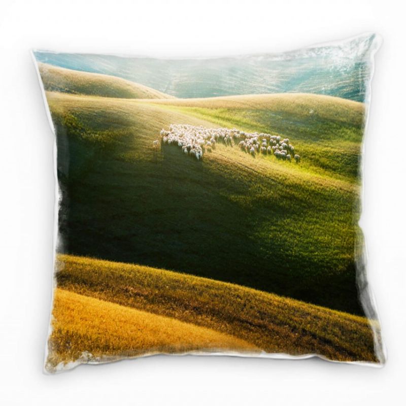 Landschaften ,grüne Wiese, Schafe Deko Kissen 40x40cm für Couch Sofa Lounge Zierkissen