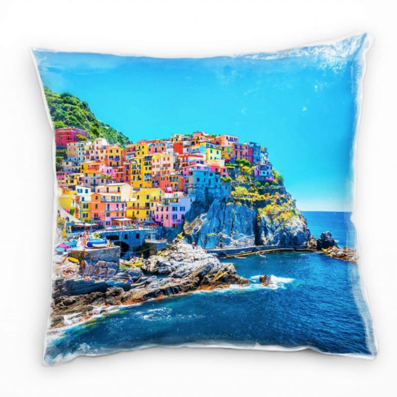 City, Italien, Meer, bunt Deko Kissen 40x40cm für Couch Sofa Lounge Zierkissen