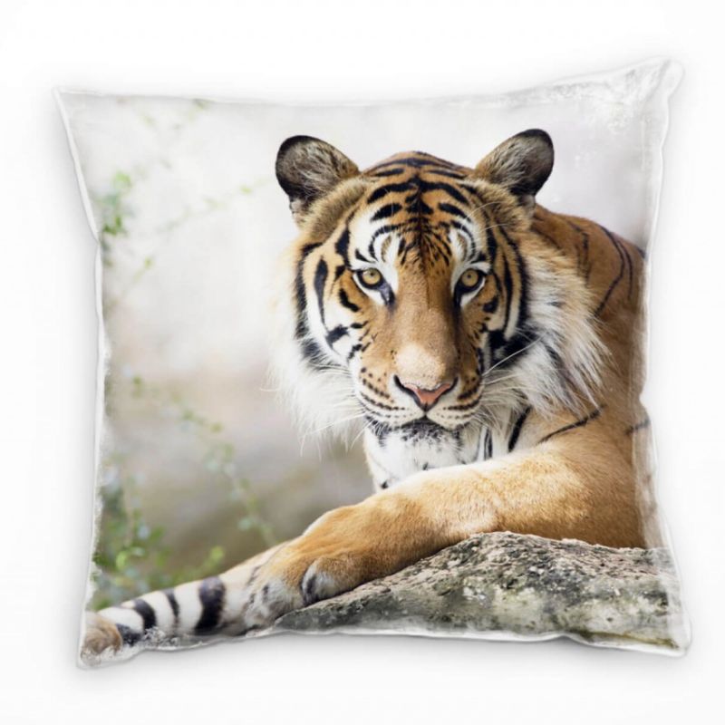 Tiere, liegender Tiger, braun, schwarz Deko Kissen 40x40cm für Couch Sofa Lounge Zierkissen