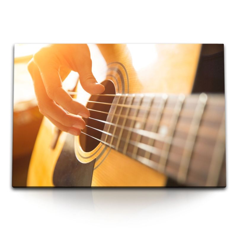 120x80cm Wandbild auf Leinwand Gitarre Gitarrist Fotokunst Sonnenschein Musikzimmer