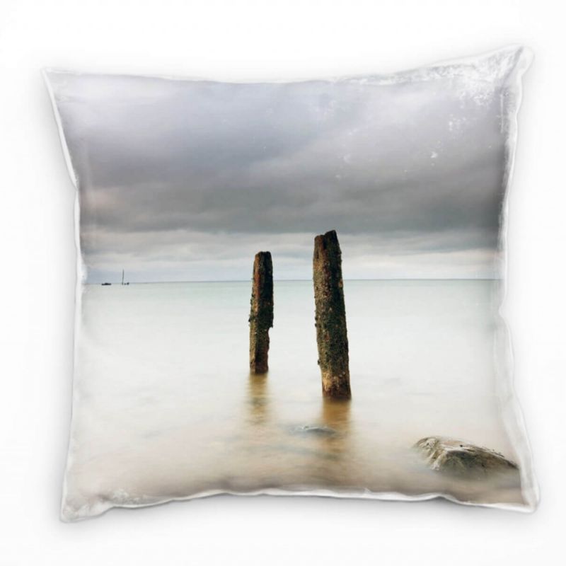 Strand und Meer, grau, braun, Schottland, dunkle Wolken Deko Kissen 40x40cm für Couch Sofa Lounge Zi