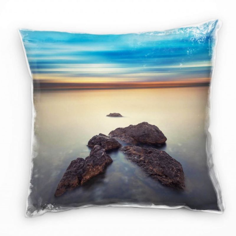 Strand und Meer, Felsen, blauer Himmel, helles Wasser Deko Kissen 40x40cm für Couch Sofa Lounge Zier