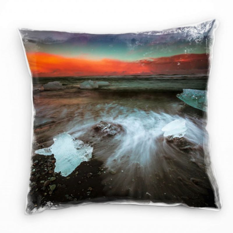 Strand und Meer, Eis, Sonnenuntergang, braun Deko Kissen 40x40cm für Couch Sofa Lounge Zierkissen