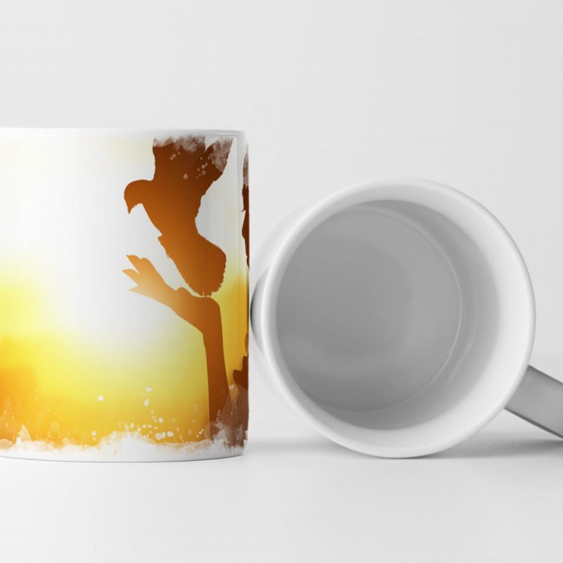 Tasse Geschenk Fotografie – Silhouette eines Mädchens mit einer Taube