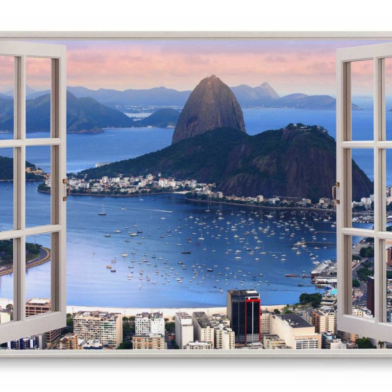 Wandbild 120x80cm Fensterbild Rio de Janeiro Berge Buch Abenddämmerung