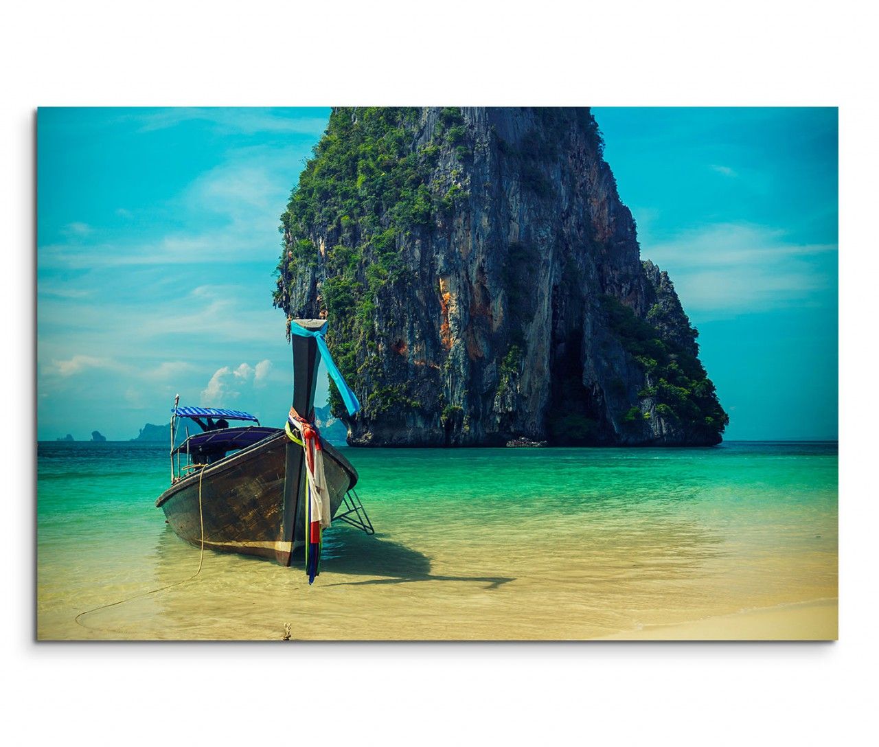 120x80cm Wandbild Thailand Felsen Meer Strand Fischerboot