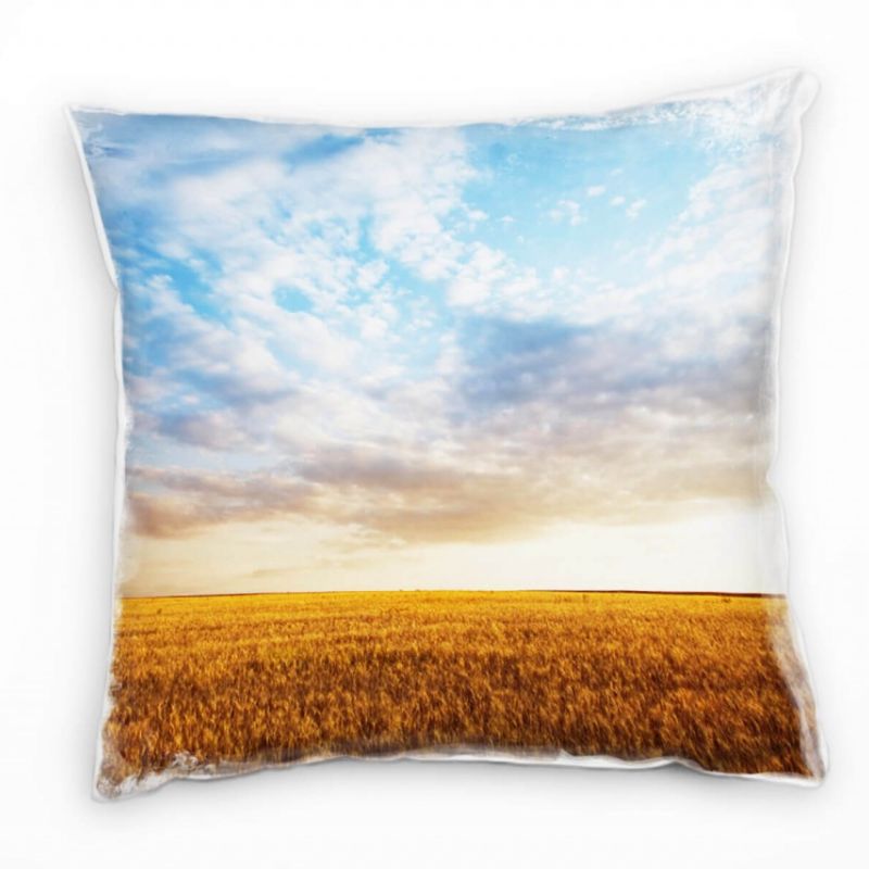 Landschaft, braun, blau, Feld, Sonnenuntergang Deko Kissen 40x40cm für Couch Sofa Lounge Zierkissen