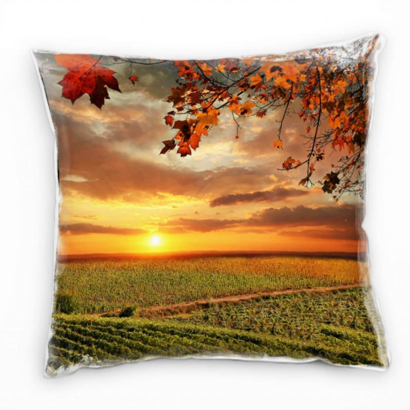 Landschaften, Felder, Bäume, Herbst, grün, orange Deko Kissen 40x40cm für Couch Sofa Lounge Zierkiss