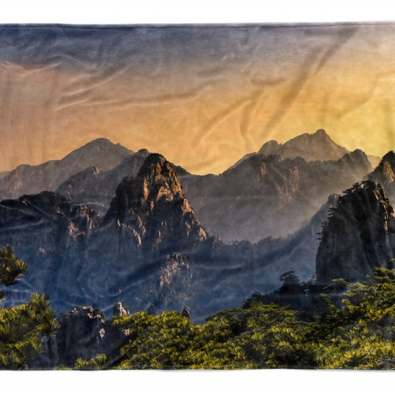 Handtuch Strandhandtuch Saunatuch Kuscheldecke mit Fotomotiv Berge Natur Abendröte