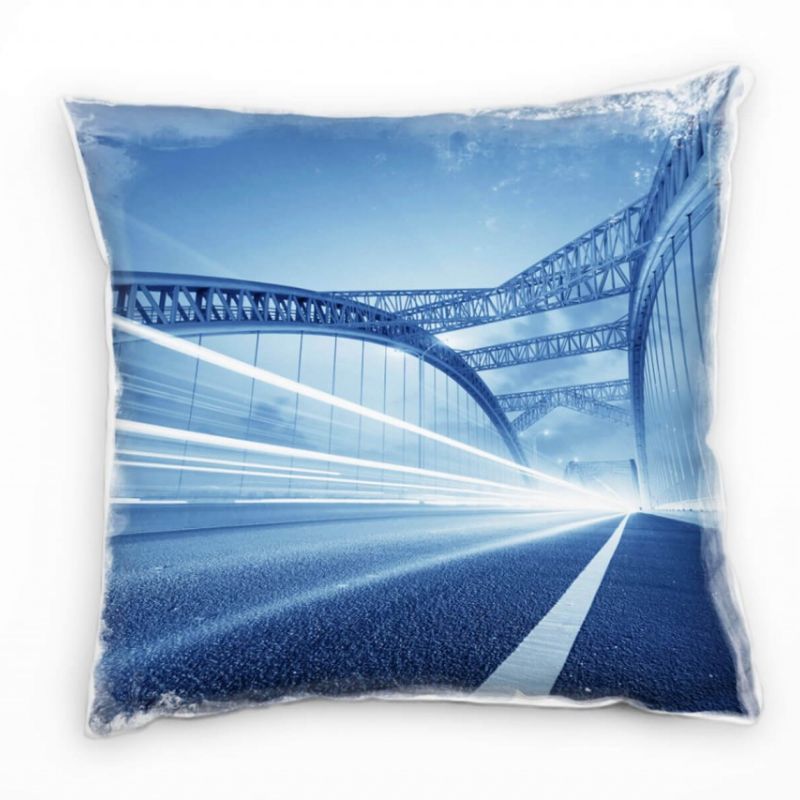 Urban, Brücke, Lichtlinien, grau, blau Deko Kissen 40x40cm für Couch Sofa Lounge Zierkissen