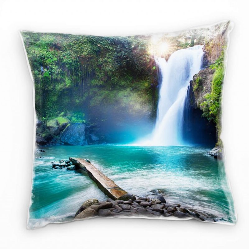 Natur, Wasserfall, tropischer Wald, türkis, grün Deko Kissen 40x40cm für Couch Sofa Lounge Zierkisse