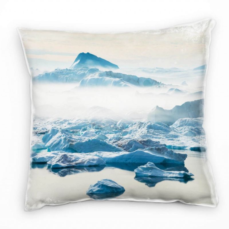 Winter, Grönland, Eisberge, Nebel, grau, blau Deko Kissen 40x40cm für Couch Sofa Lounge Zierkissen