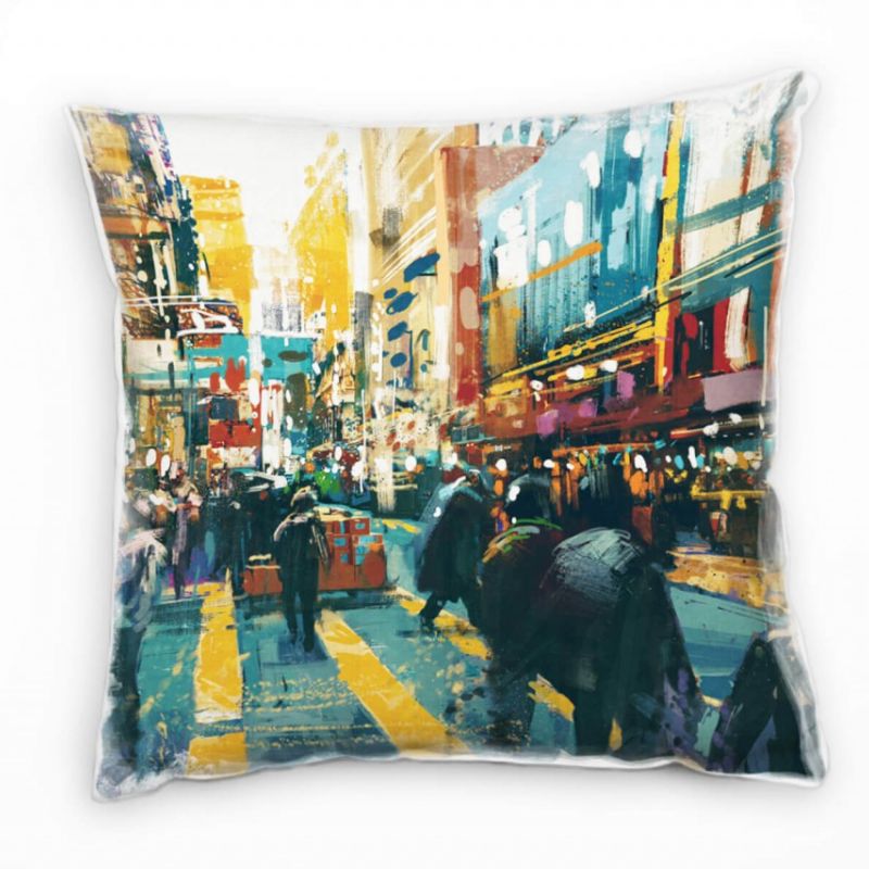 City, Abstrakt, Menschen, Straße, gemalt, gelb, grau Deko Kissen 40x40cm für Couch Sofa Lounge Zierk