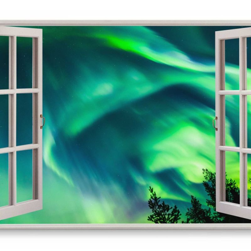 Wandbild 120x80cm Fensterbild Polarlichter Astrofotografie Grün Nachthimmel