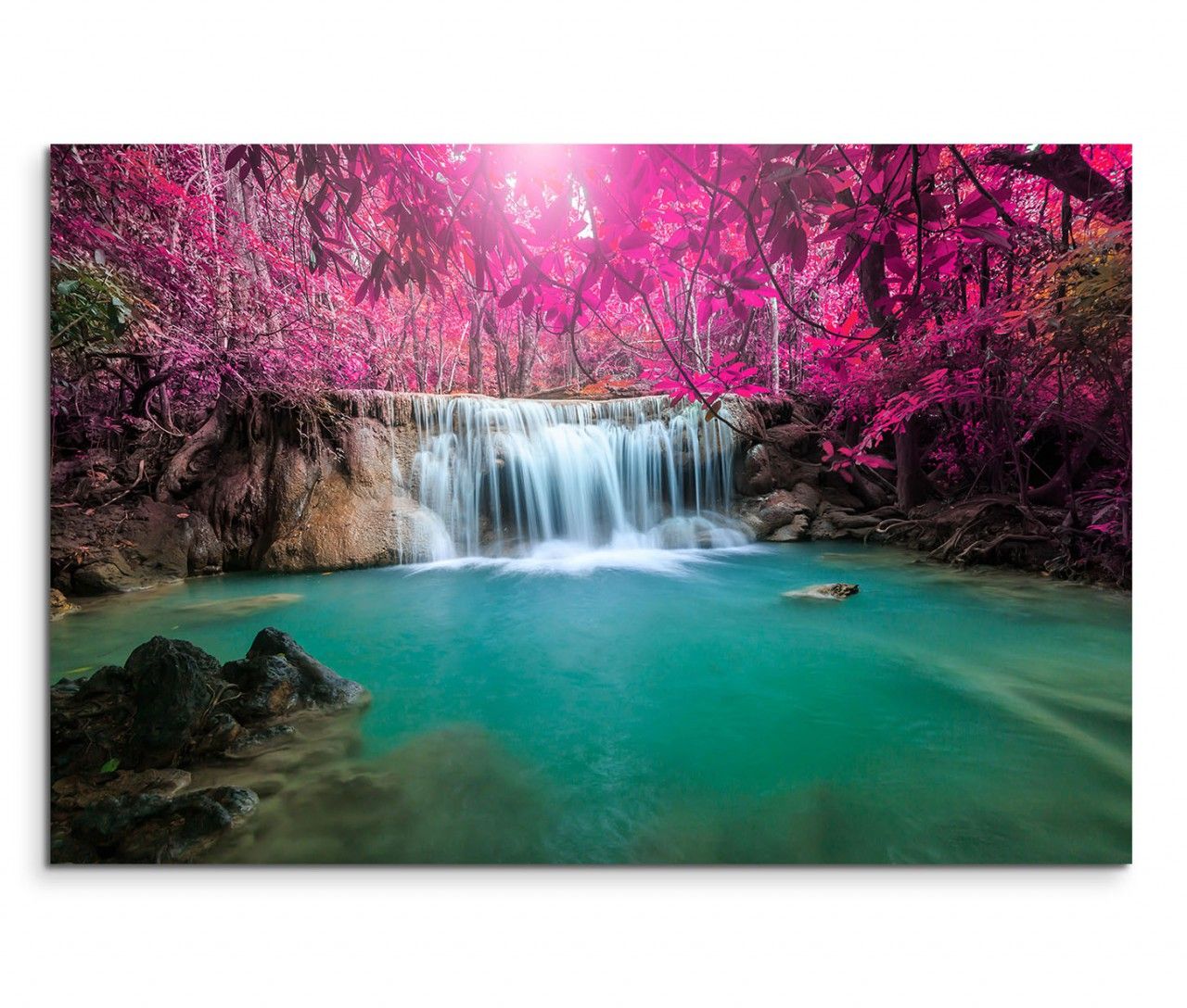 120x80cm Wandbild Thailand Wald Wasserfall Lagune Natur