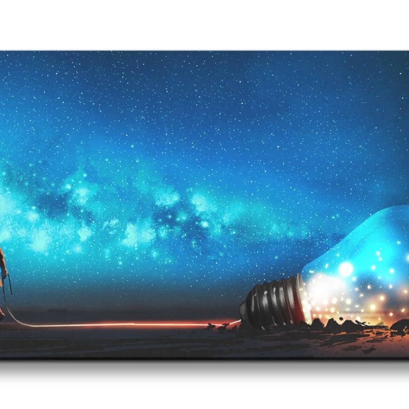 Leinwandbild 120x60cm Fantasievoll Sternenhimmel Sterne Zauberhaft junge mit Glühbirne