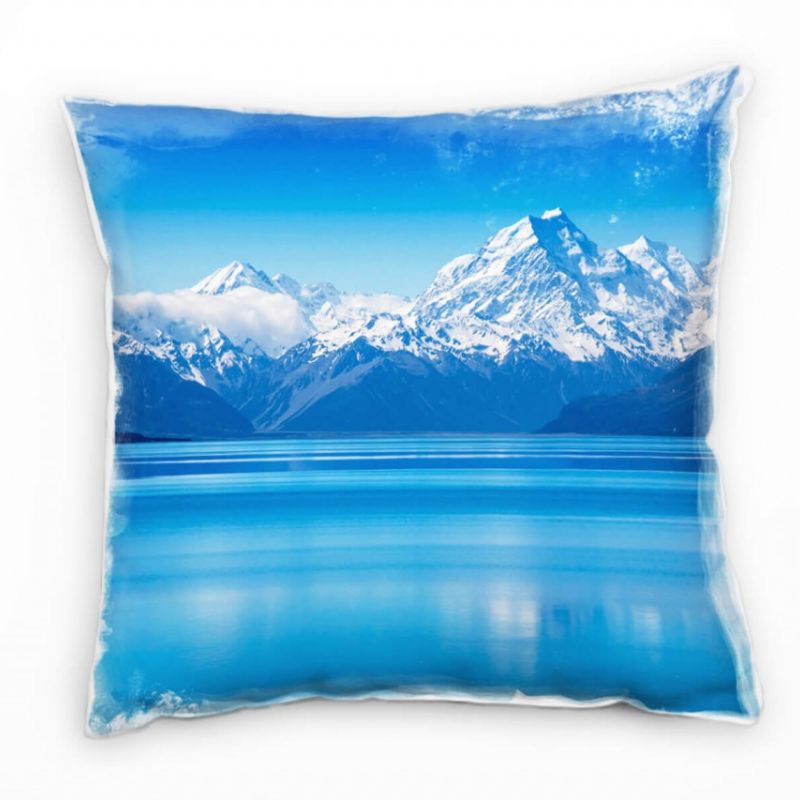 Seen, blau, weiß, schneebedeckte Berge Deko Kissen 40x40cm für Couch Sofa Lounge Zierkissen