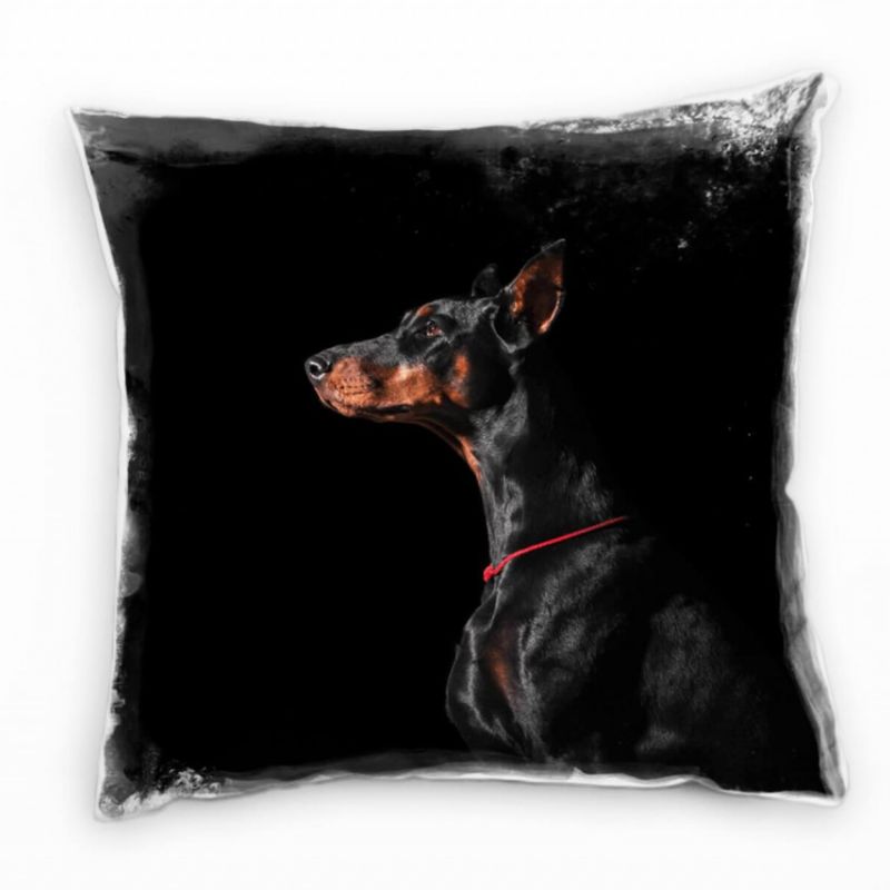 Tiere, Hund, Dobermann, Portrait, schwarz, braun Deko Kissen 40x40cm für Couch Sofa Lounge Zierkisse