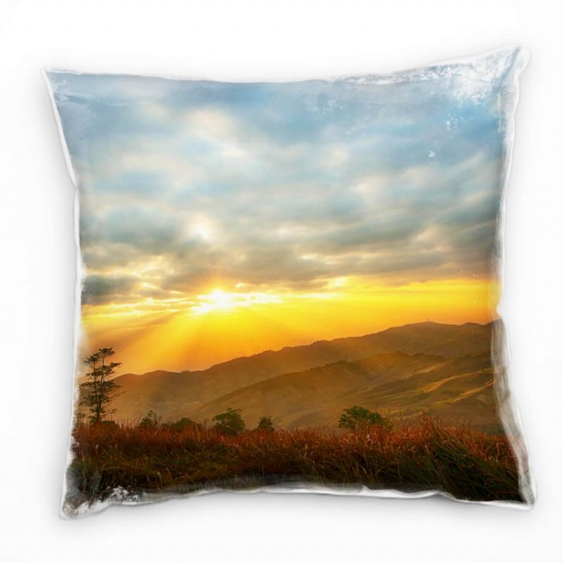 Landschaft, Berge, Sonnenuntergang, orange, blau Deko Kissen 40x40cm für Couch Sofa Lounge Zierkisse