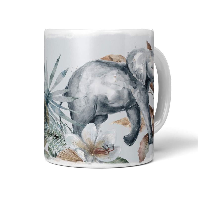 Tasse Porzellan Tier Motiv Elefant Aquarell Dekorativ Kunstvoll Wasserfarben