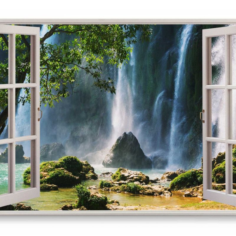 Wandbild 120x80cm Fensterbild Wasserfälle Vietnam Tropisch Grün Natur