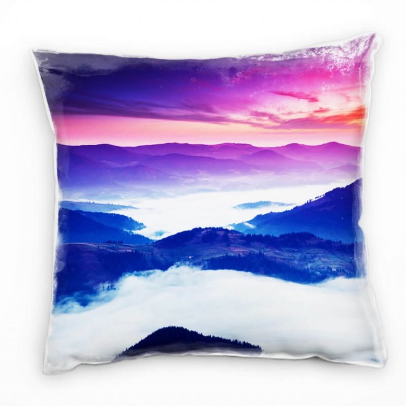 Landschaft, lila, blau, weiß, Berge, Wolken, Sonne Deko Kissen 40x40cm für Couch Sofa Lounge Zierkis