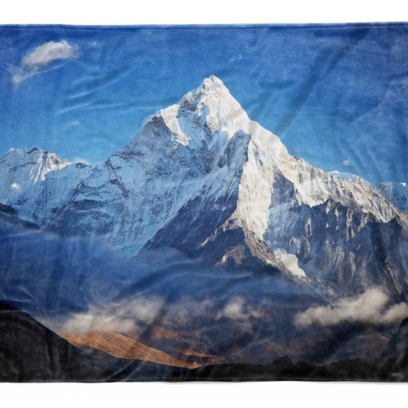 Handtuch Strandhandtuch Saunatuch Kuscheldecke mit Fotomotiv Schneegipfel Berge Blau