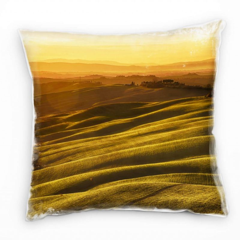 Landschaft, Sonnenuntergang, Hügel, orange, grün Deko Kissen 40x40cm für Couch Sofa Lounge Zierkisse