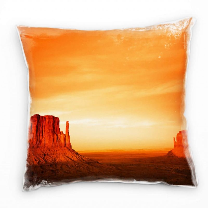 Landschaft, Sonnenuntergang, Felsen, orange, rot Deko Kissen 40x40cm für Couch Sofa Lounge Zierkisse