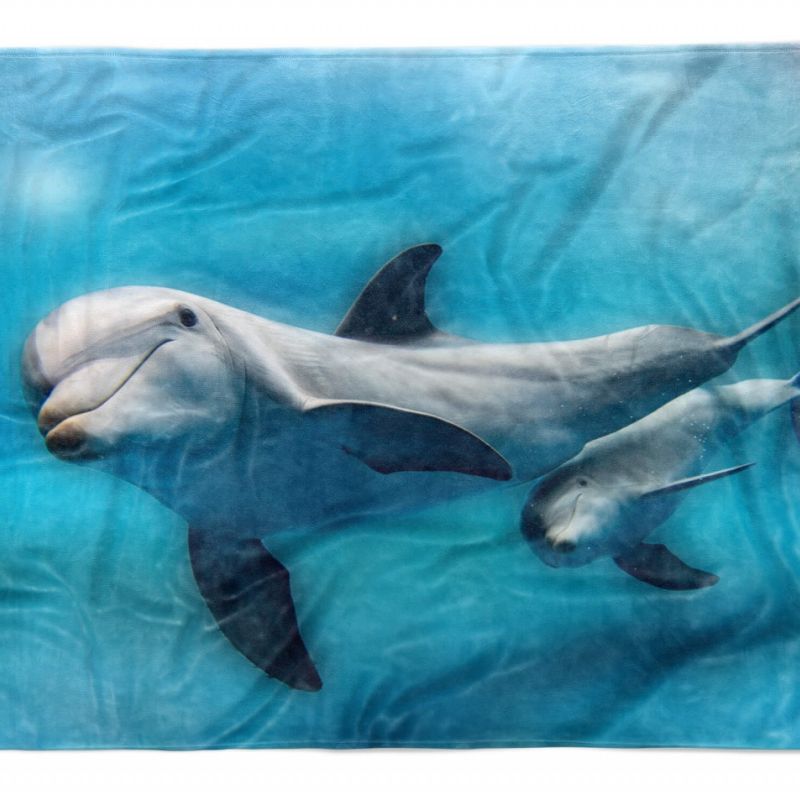 Handtuch Strandhandtuch Saunatuch Kuscheldecke  mit Tiermotiv Delfinen Mama mit