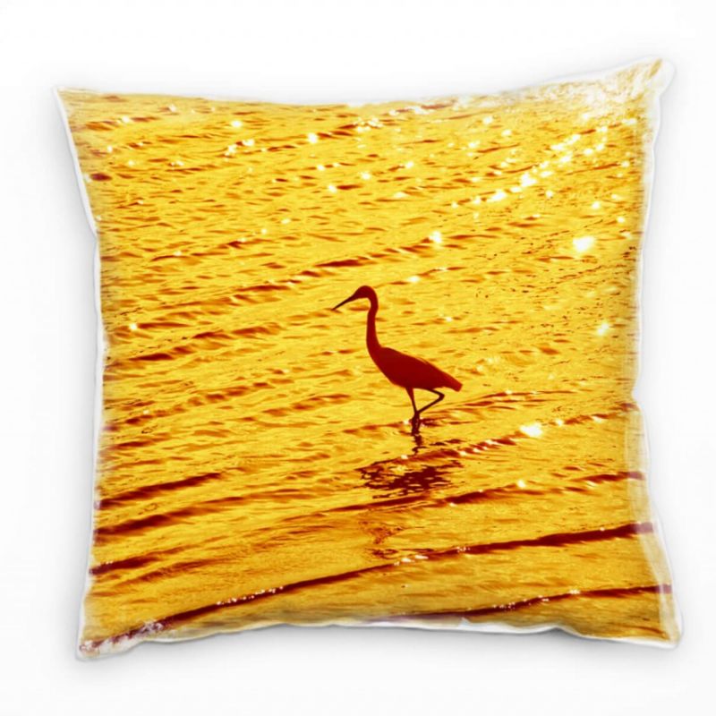 Tiere, Reiher, Sonnenuntergang, orange Deko Kissen 40x40cm für Couch Sofa Lounge Zierkissen