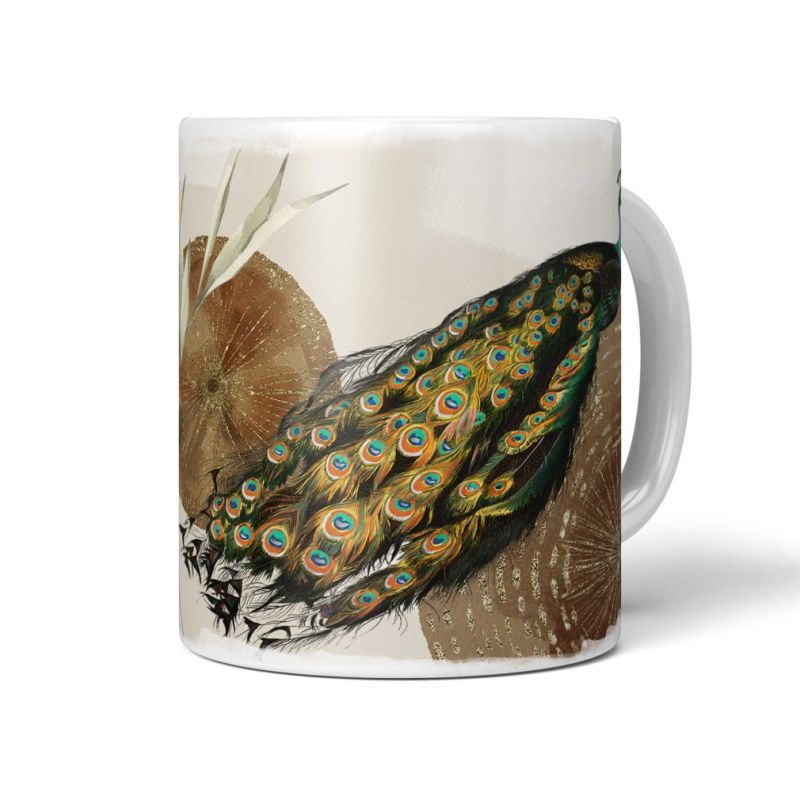 Dekorative Tasse mit schönem Vogel Motiv Pfau Kunstvoll Federkleid einzigartiges Design