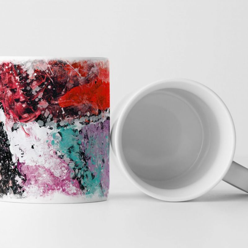 Tasse Geschenk rot, weiß, schwarz, türkis, Orchideen farbige Abstraktion