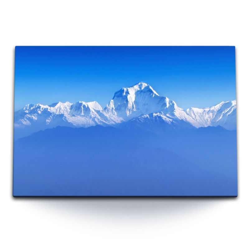 120x80cm Wandbild auf Leinwand Hellblaue Berge Berggipfel Schneegipfel Blau