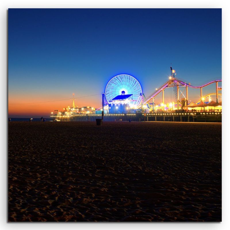 Landschaftsfotografie – Riesenrad bei Nacht, Santa Monica, LA, USA auf Leinwand