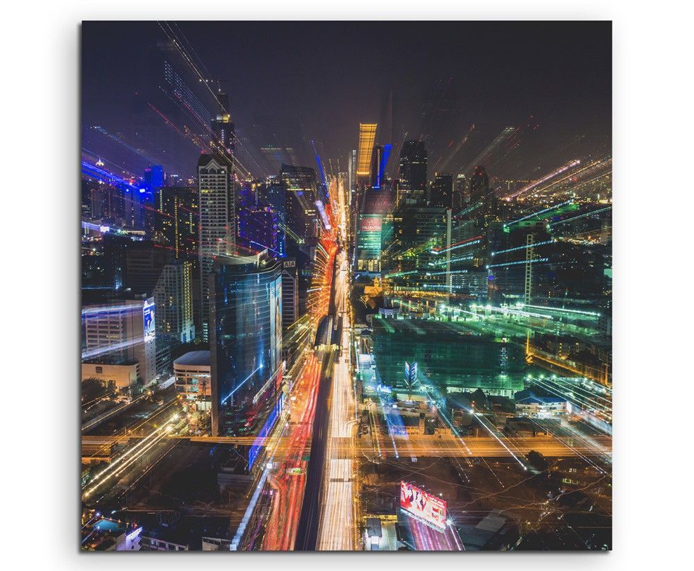 Urbane Fotografie –  Bangkok bei Nacht, Thailand auf Leinwand